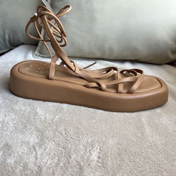 Loeffler Randall Beau Dark Sand Wrap Platform Sandals Women 7 Ankle Strap Laces - Picture 3 of 11